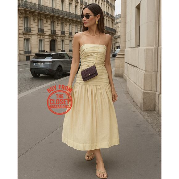 ZARA Blogger Fave Ruched Taupe Midi Dress NWT 🤎 - Picture 6 of 16